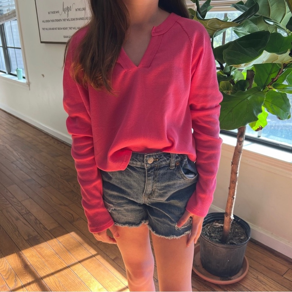 Pink V-neck Long Sleeve